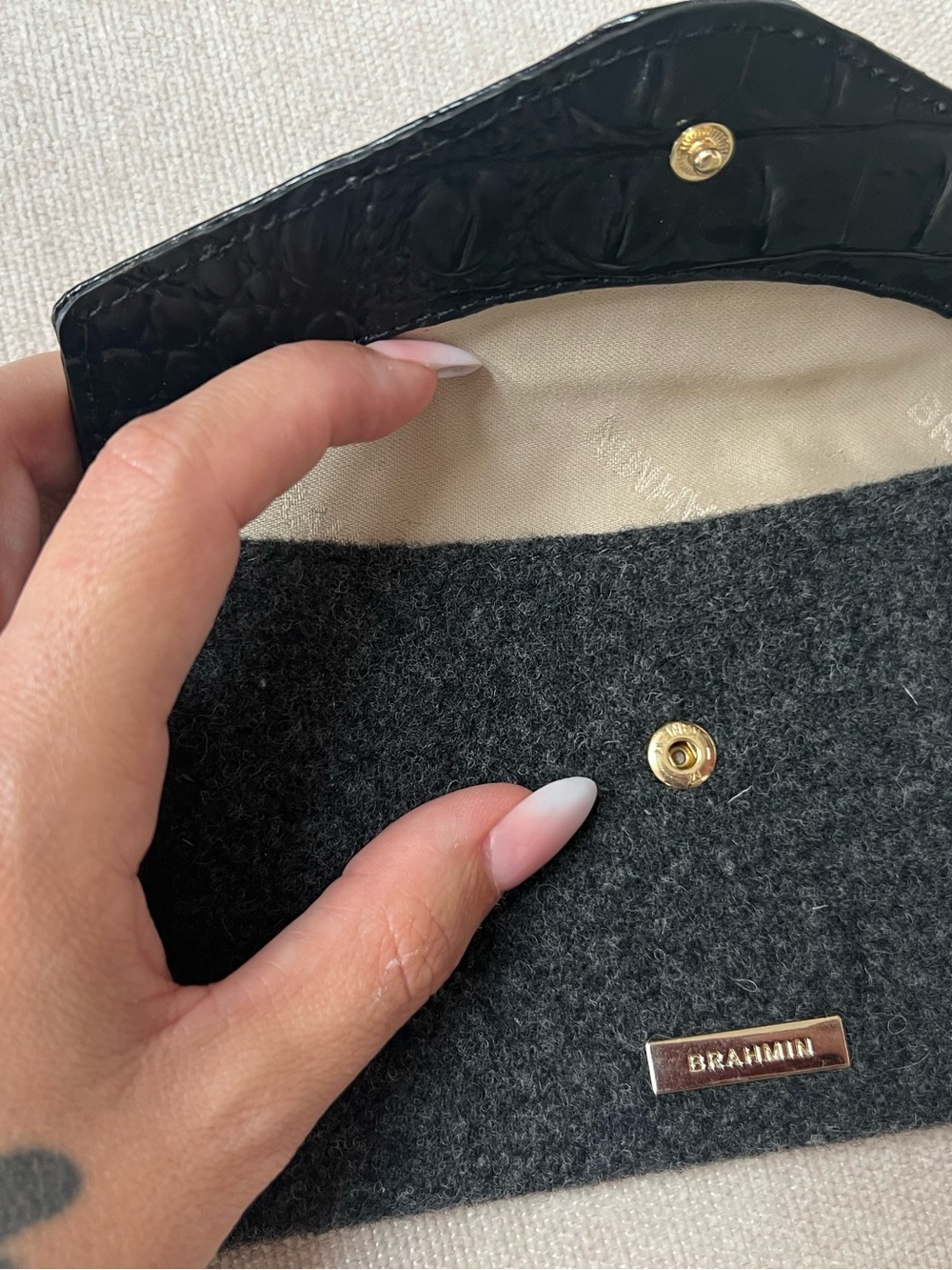 Brahmin Black Wool & Croc-Embossed Leather Envelope Pouch - Picture 4 of 6